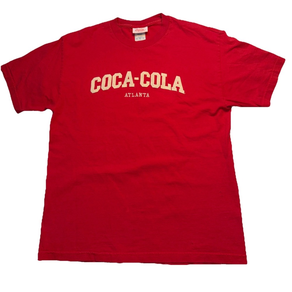Vintage COCA-COLA Coke Embroidered Spell Out ATLANTA T-Shirt Size Large